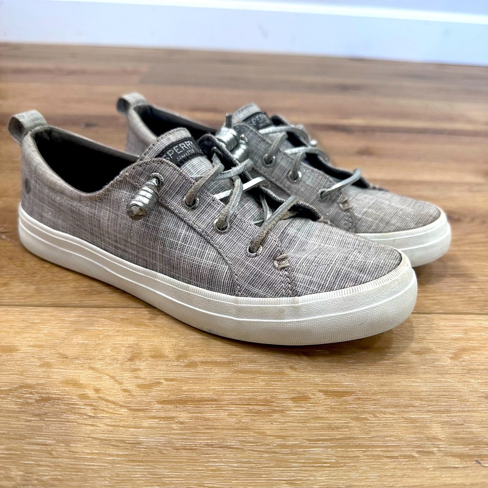 SPERRY Silver Curly Laced Shoes - Size 8